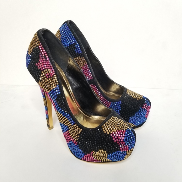 Alba Rhinestone Multicolor Platform High Heels 6.5 - Picture 3 of 7